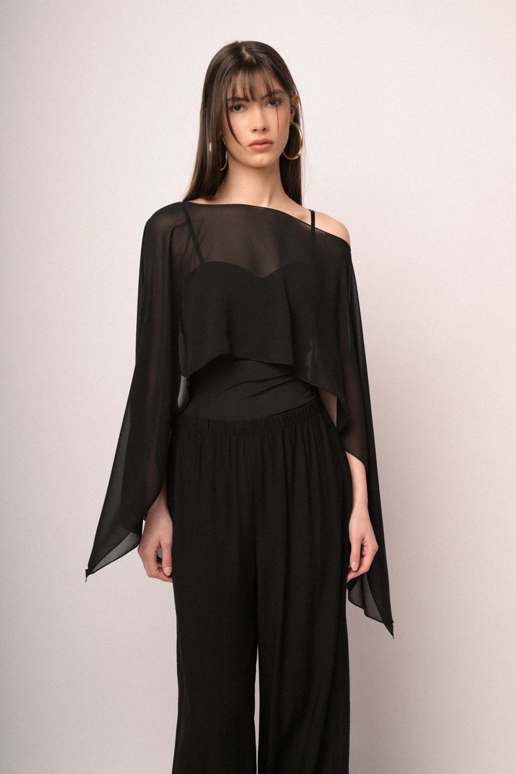 Black tulle fluid shrug