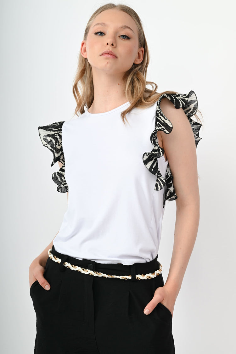 Zebra-print frills top