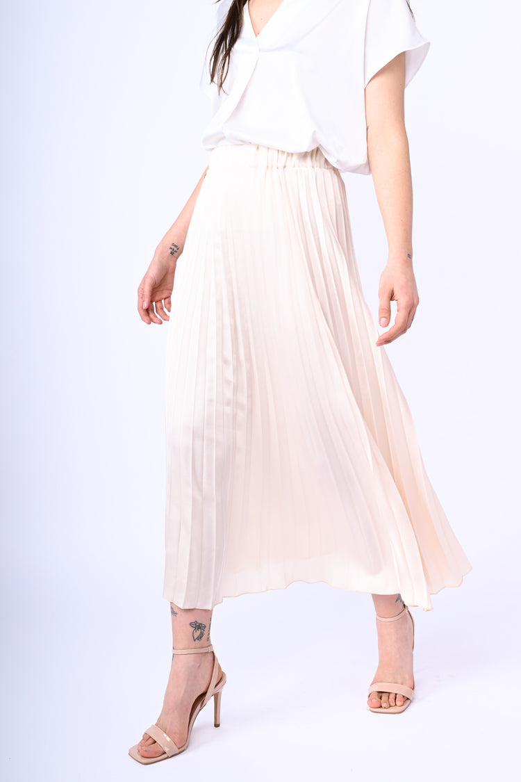 Pleated satin midi skirt