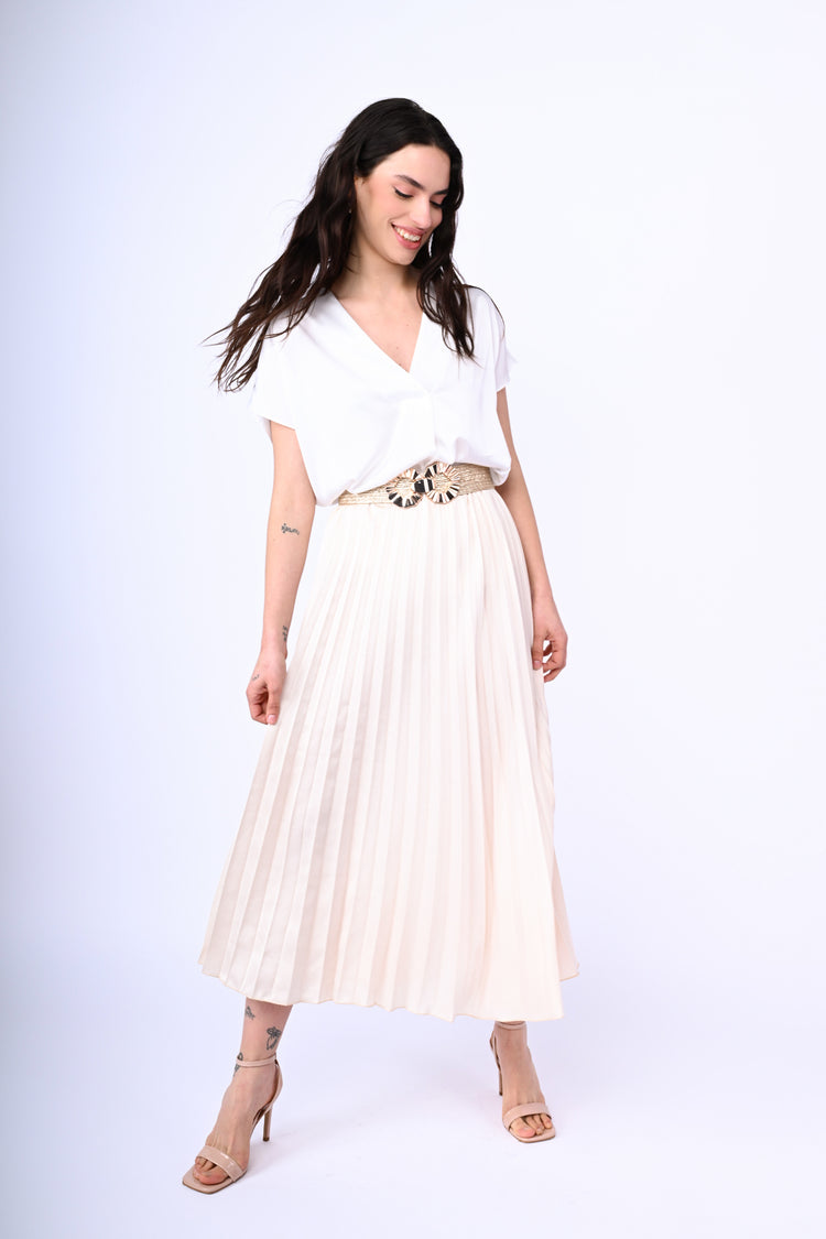 Pleated satin midi skirt