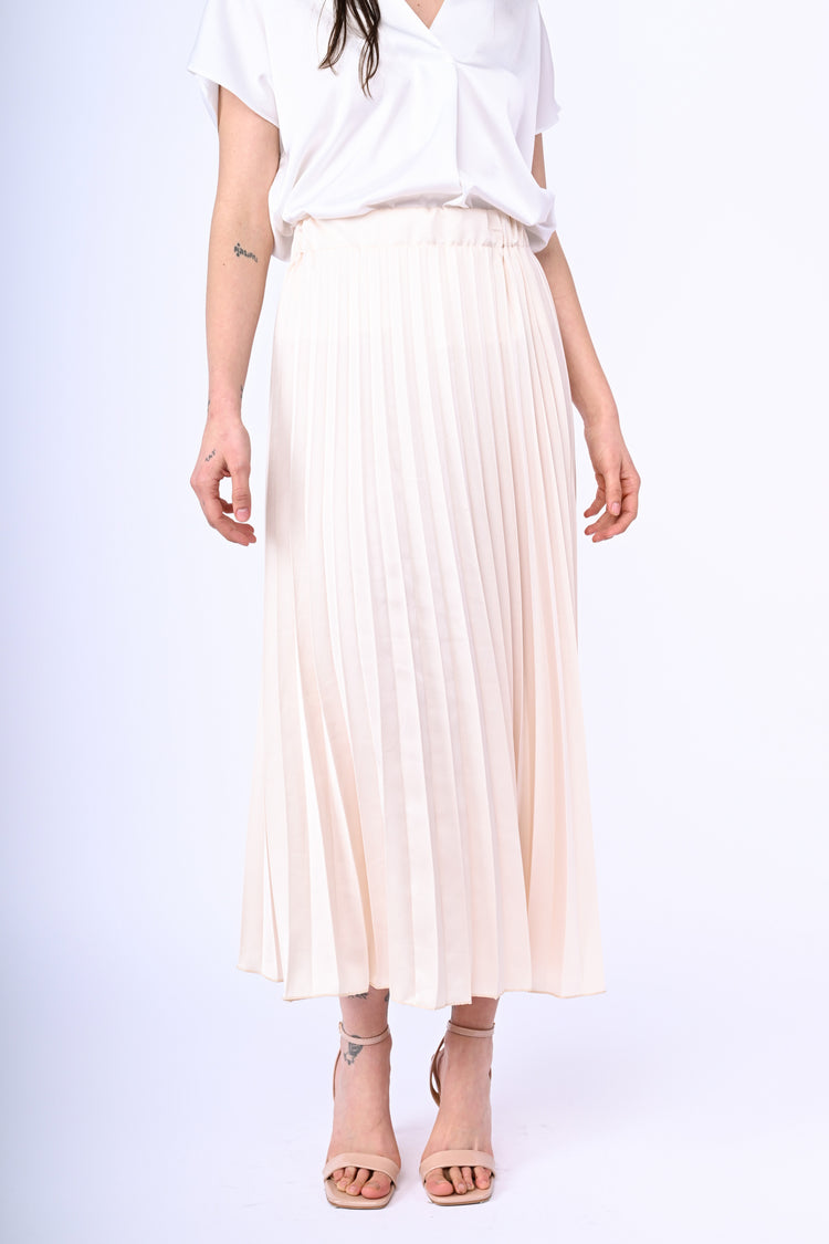 Pleated satin midi skirt
