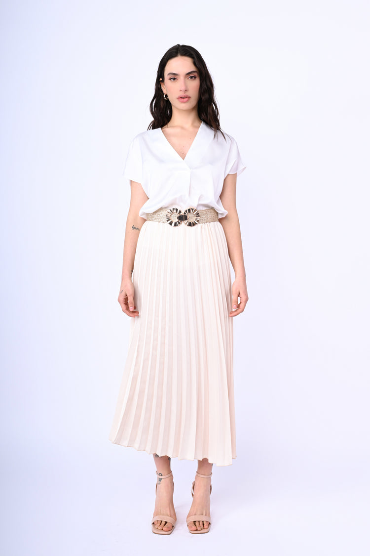 Pleated satin midi skirt