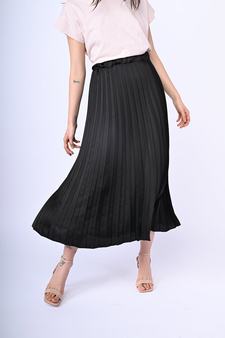 Pleated satin midi skirt