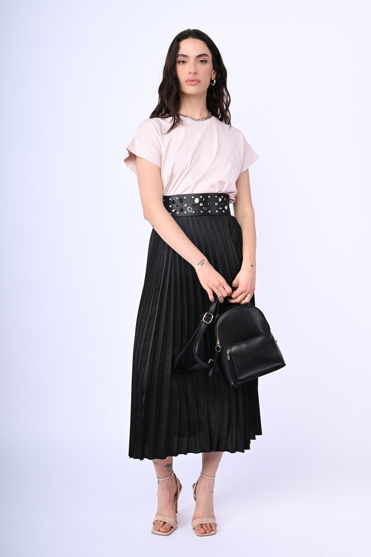 Pleated satin midi skirt