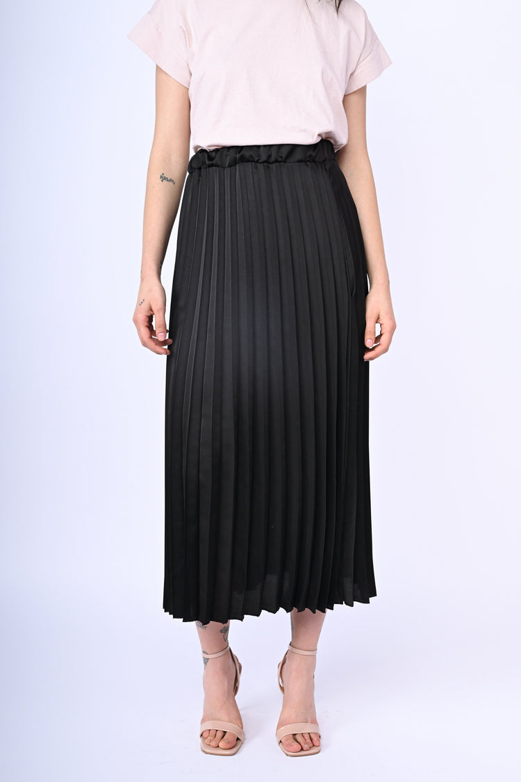 Pleated satin midi skirt