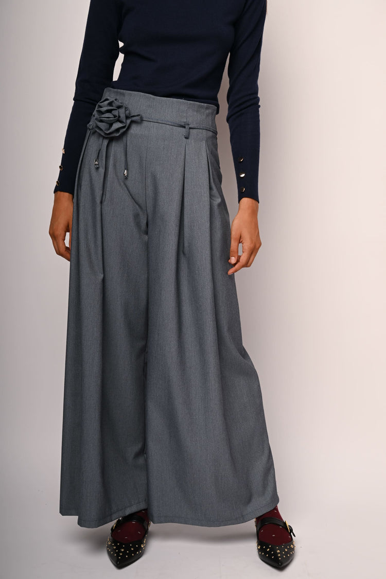 3D flower wide-leg trousers