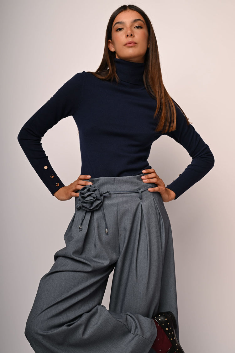 3D flower wide-leg trousers