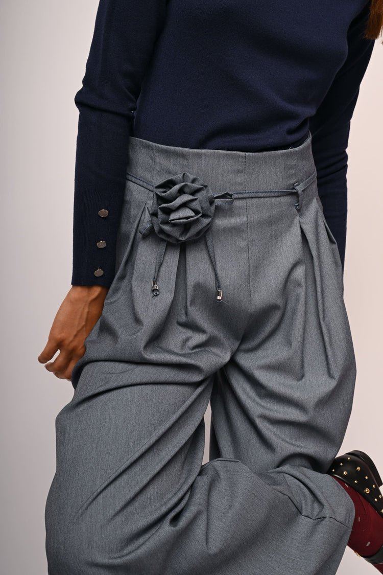3D flower wide-leg trousers