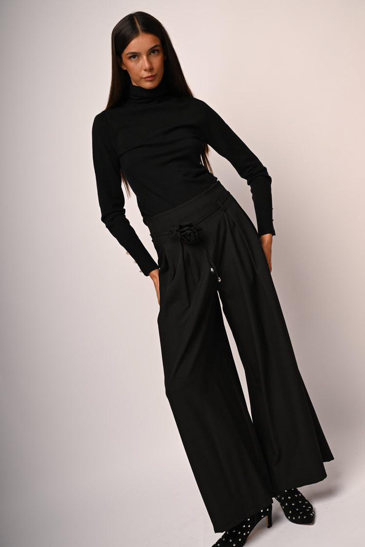 3D flower wide-leg trousers