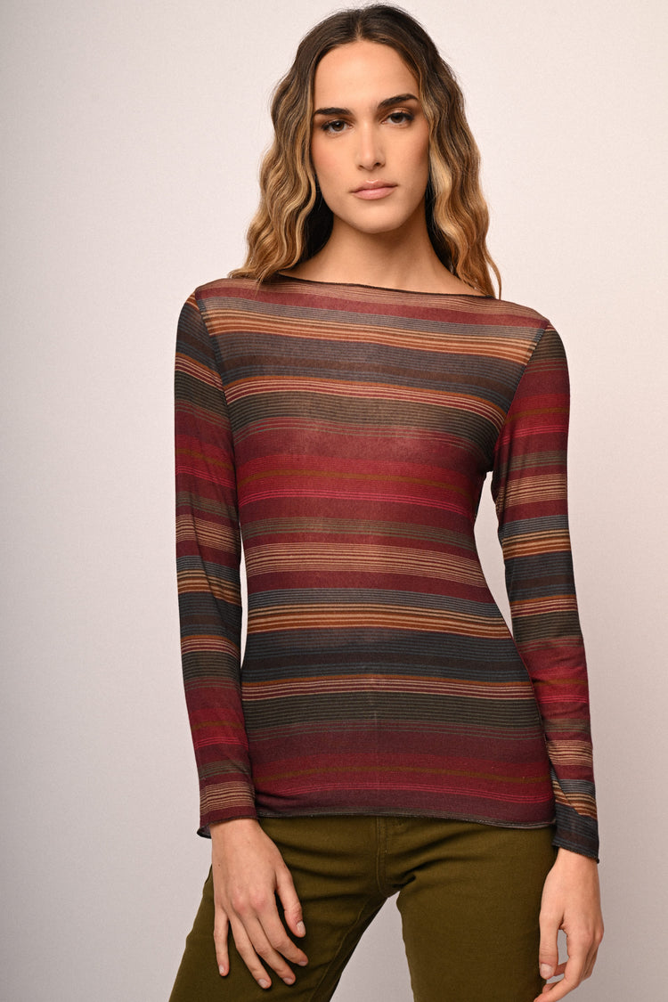 Striped knit basic top