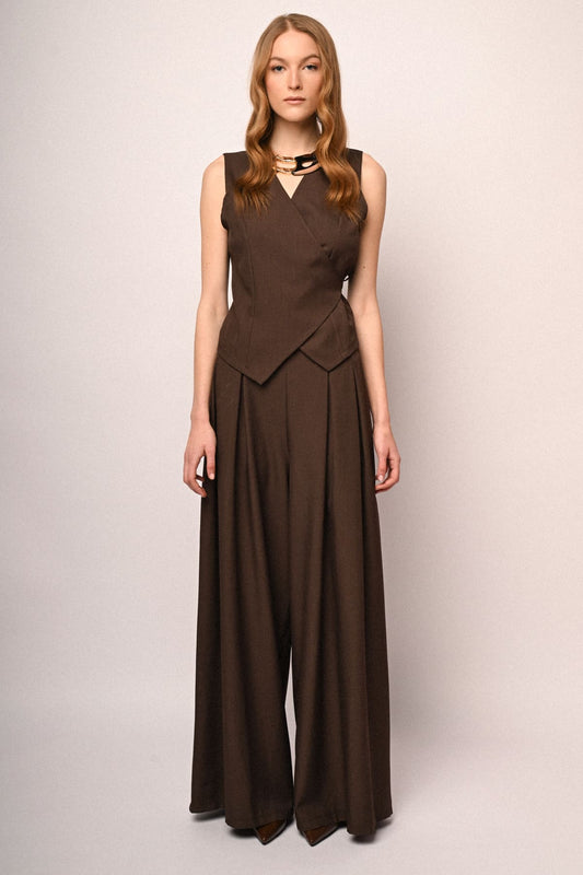 3D rose pleats wide-leg trousers