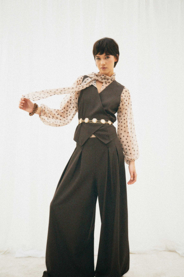 3D rose pleats wide-leg trousers