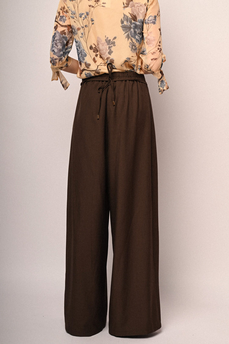 3D rose pleats wide-leg trousers