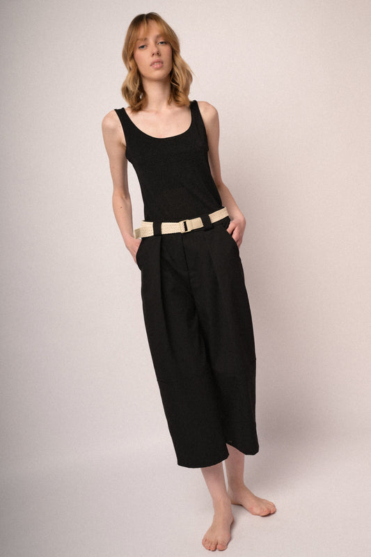 Black belted, oversized and cropped trousers