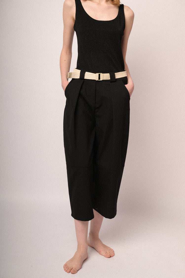 Black belted, oversized and cropped trousers