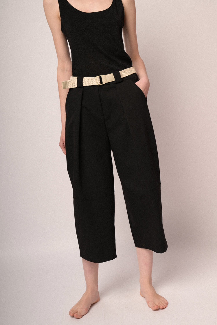Black belted, oversized and cropped trousers