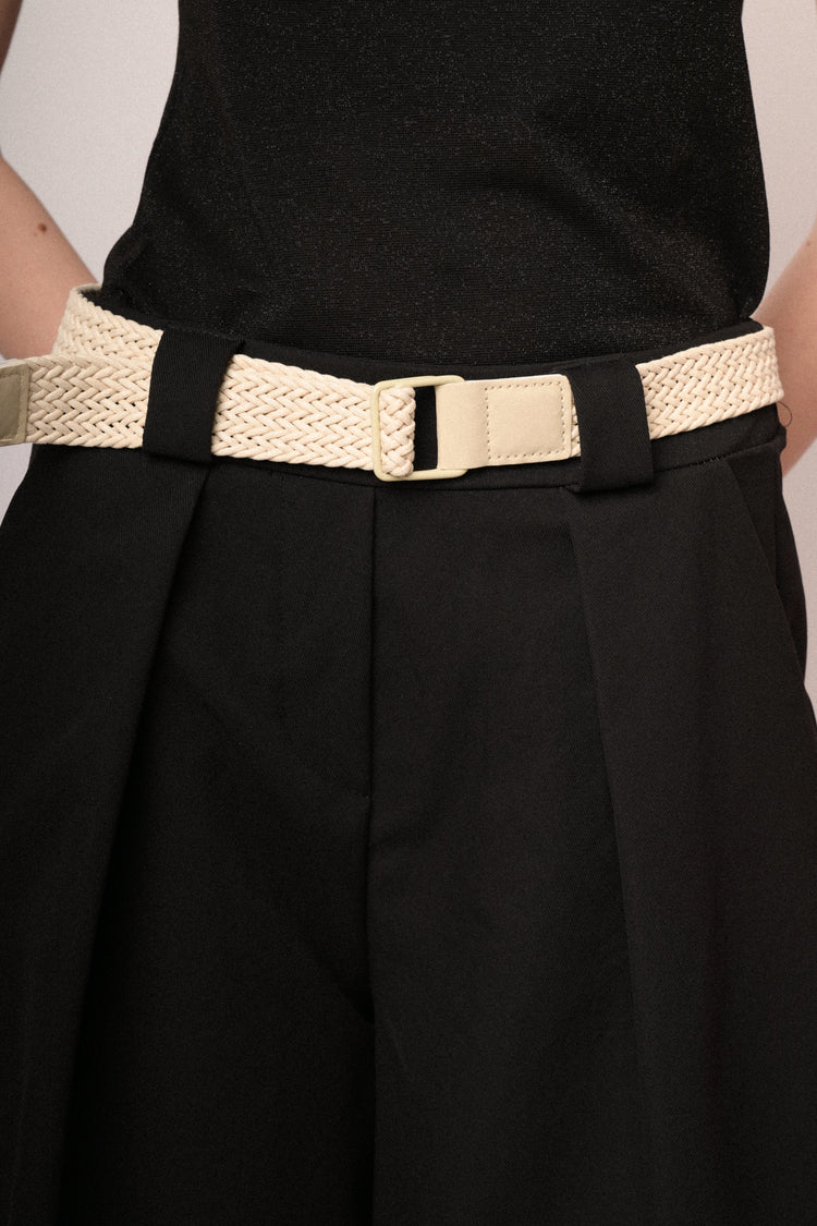 Black belted, oversized and cropped trousers