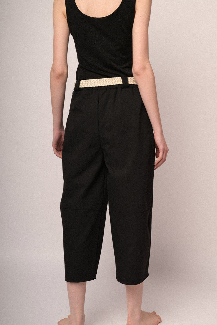 Black belted, oversized and cropped trousers