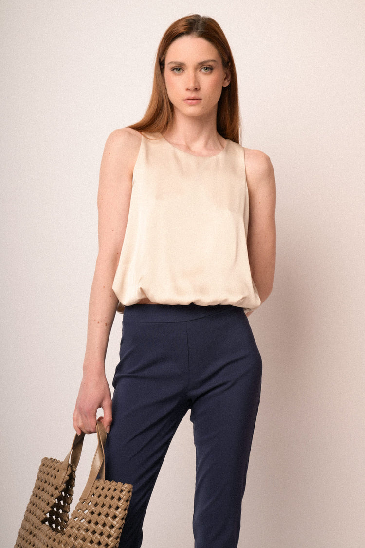 Beige satin ballon top