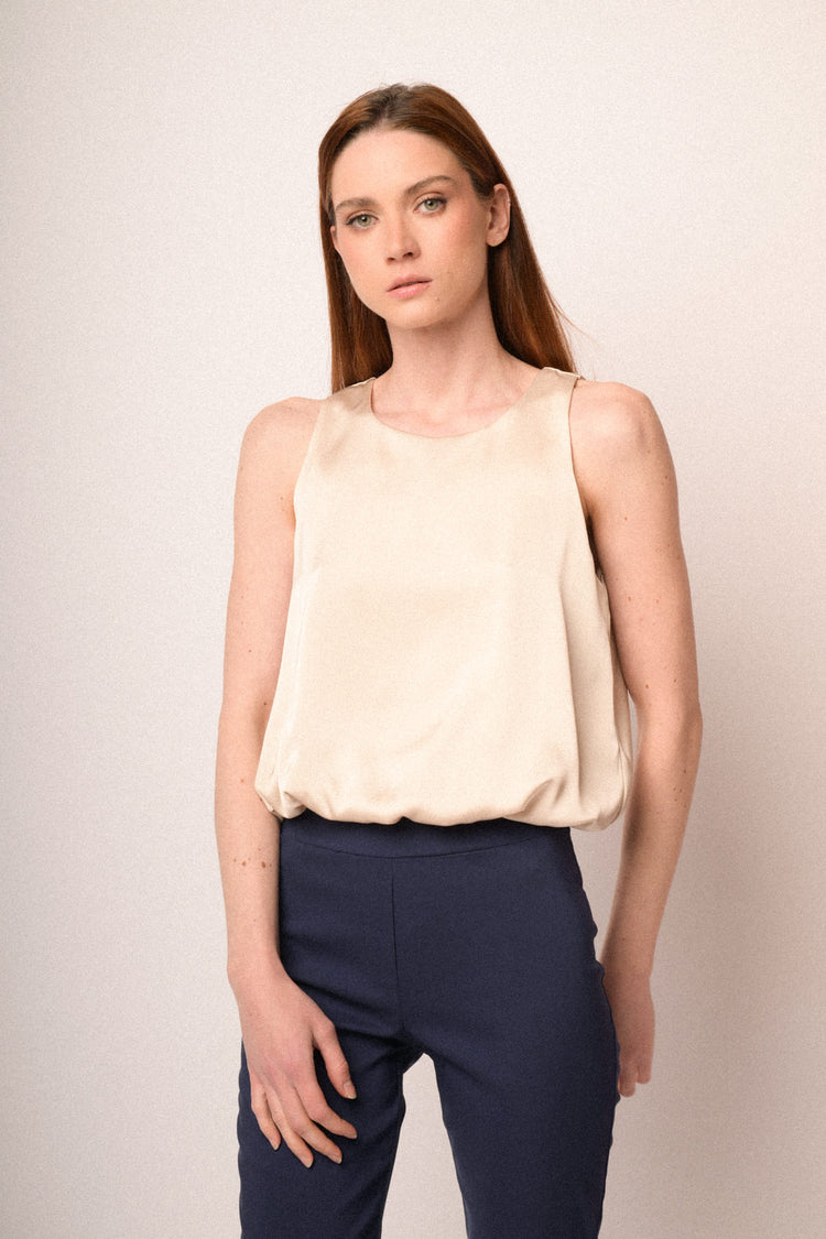 Beige satin ballon top