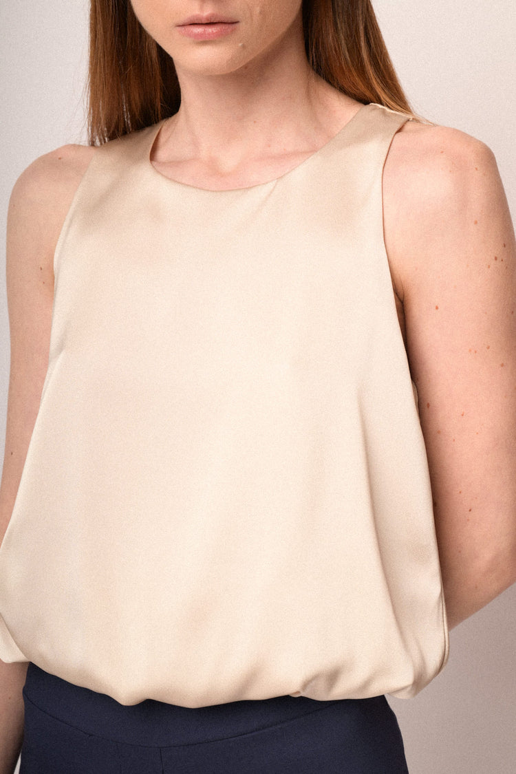 Beige satin ballon top