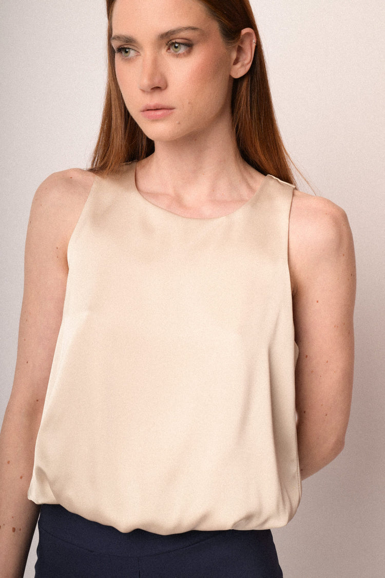 Beige satin ballon top