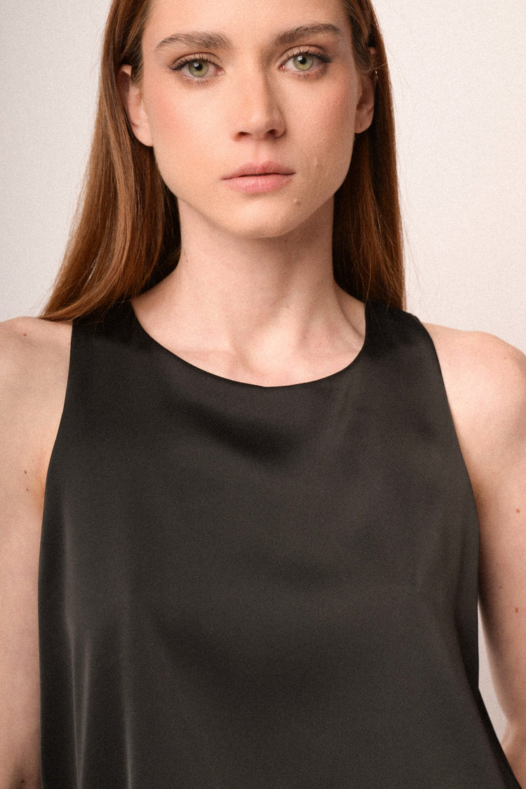 Black satin ballon top