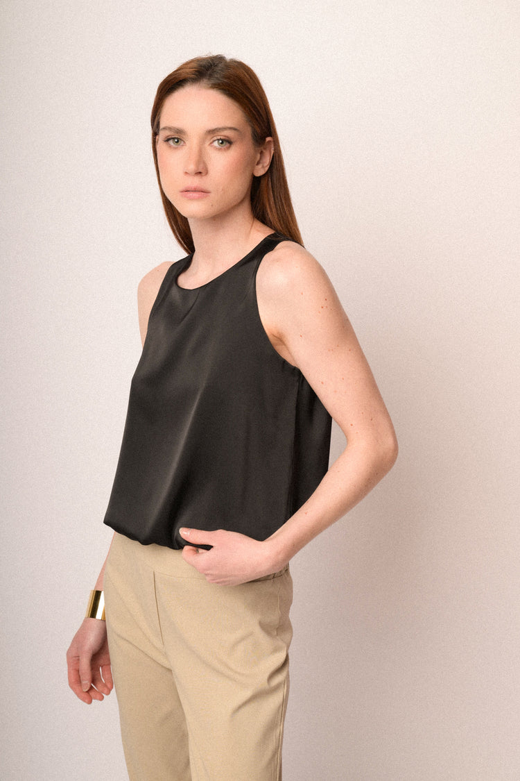 Black satin ballon top