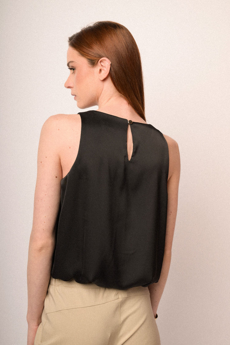 Black satin ballon top