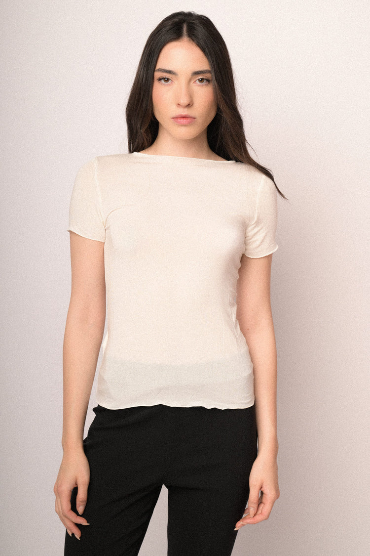 White silk and viscose blend t-shirt