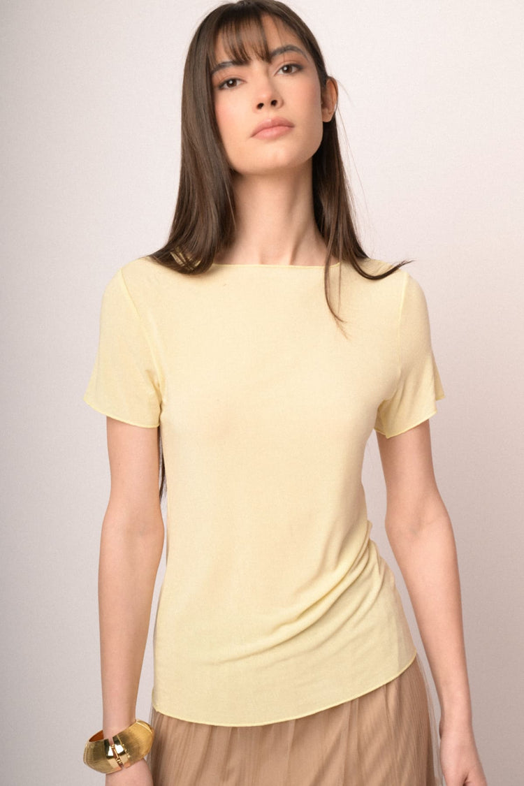 Butter yellow silk and viscose blend t-shirt