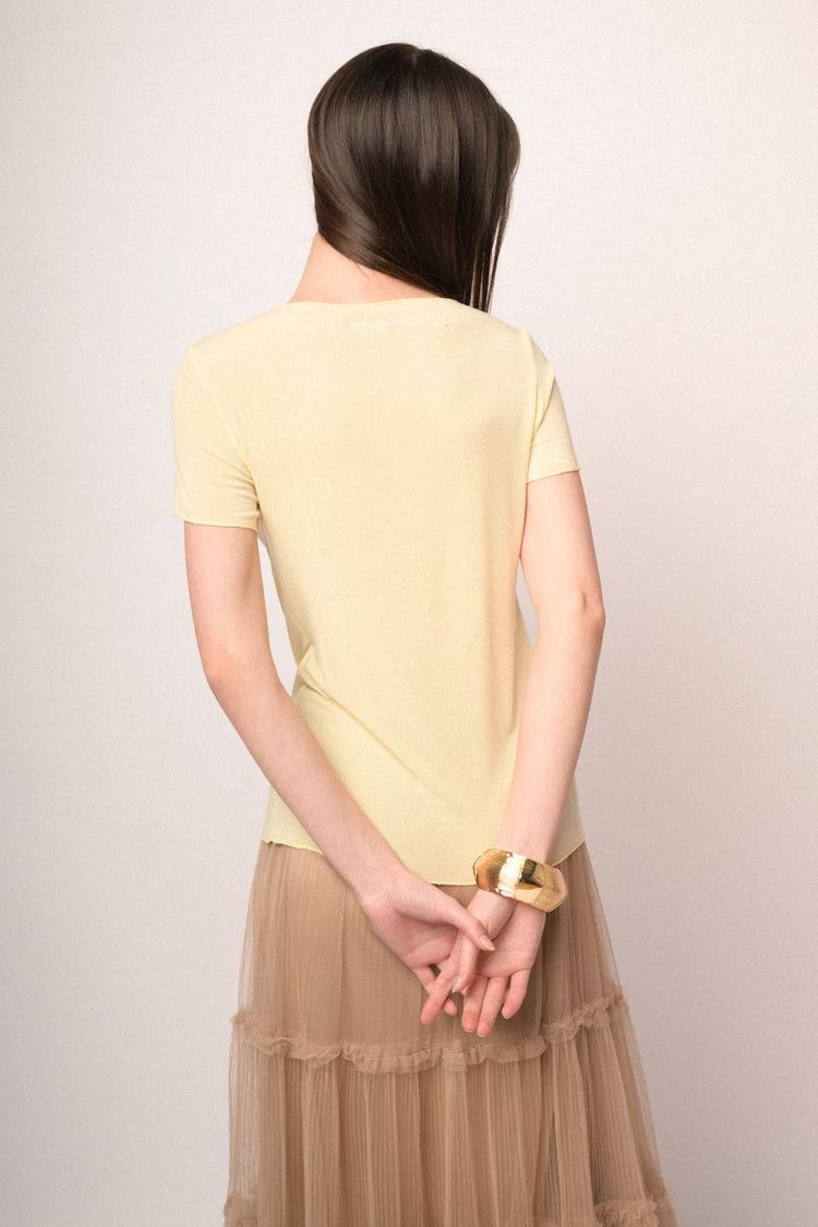 Butter yellow silk and viscose blend t-shirt