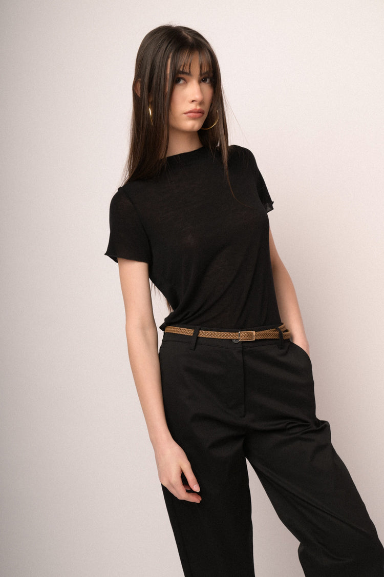 Black silk and viscose blend t-shirt