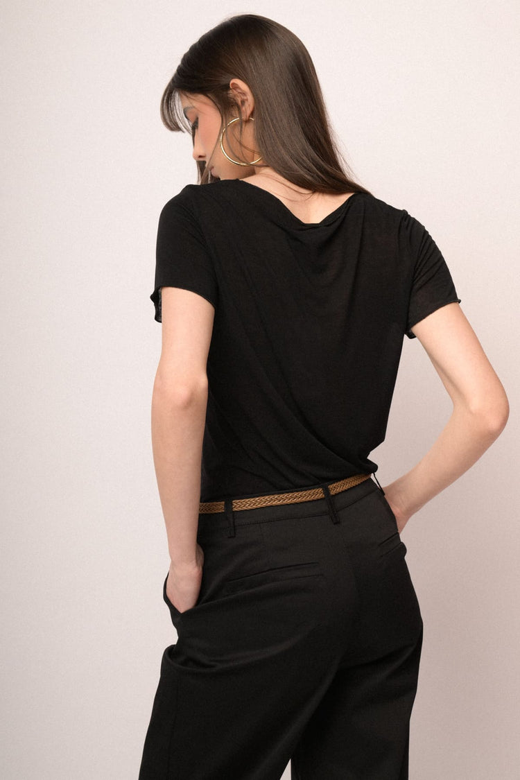 Black silk and viscose blend t-shirt