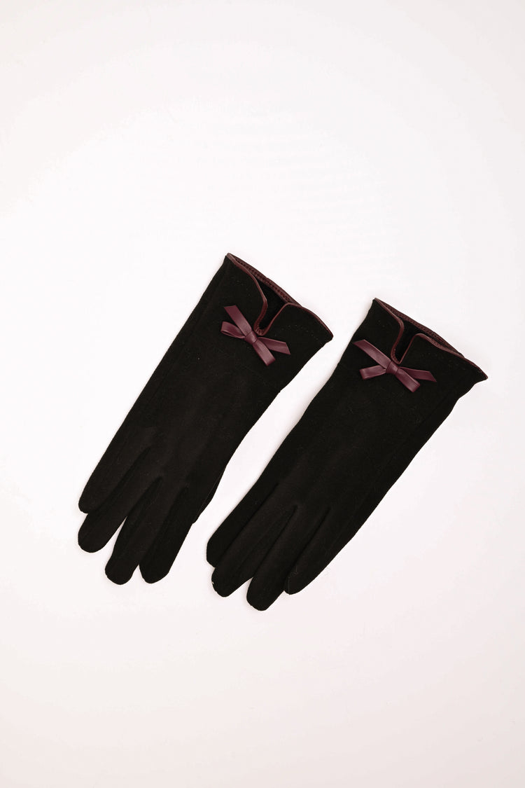 Faux leather bow and piping gloves