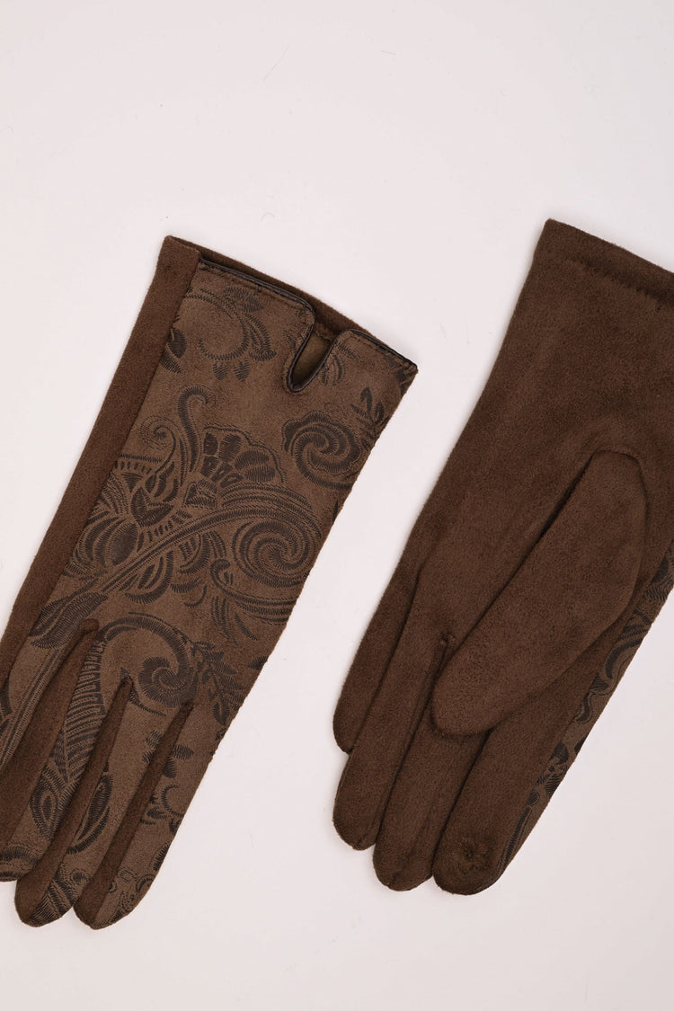 Damask faux suede gloves