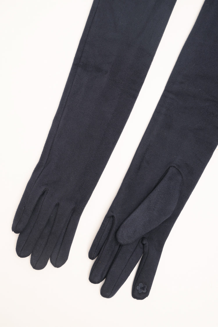 Long blue velvet gloves
