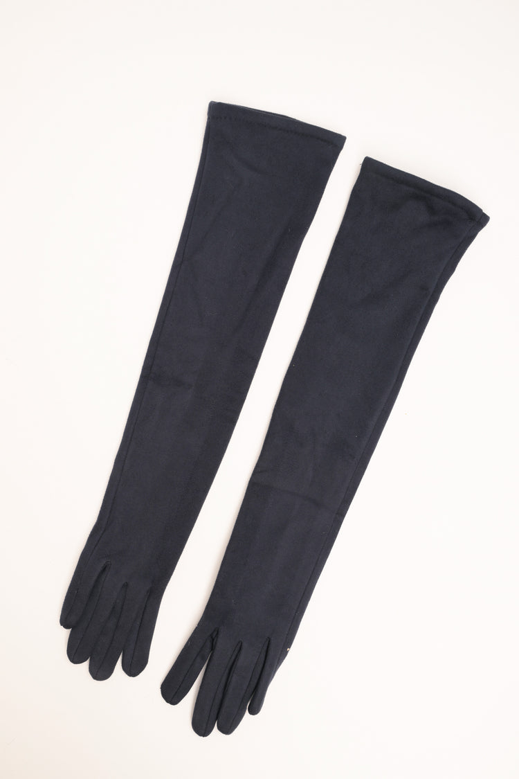 Long blue velvet gloves