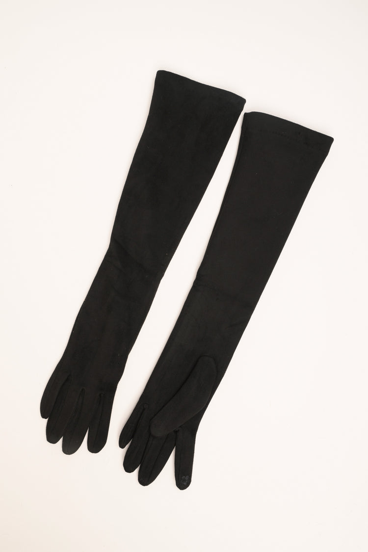 Long black gloves with rhinestones