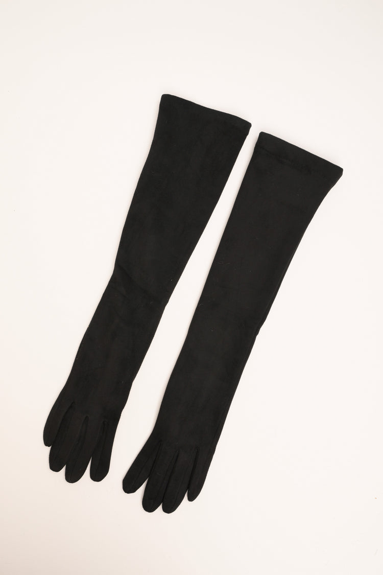 Long black gloves with rhinestones