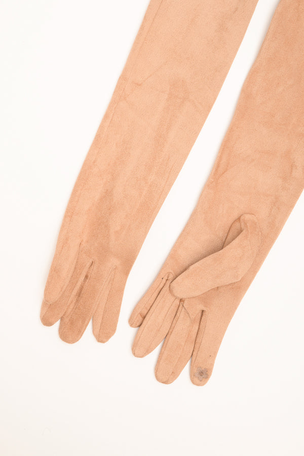 Long taupe suede-effect gloves