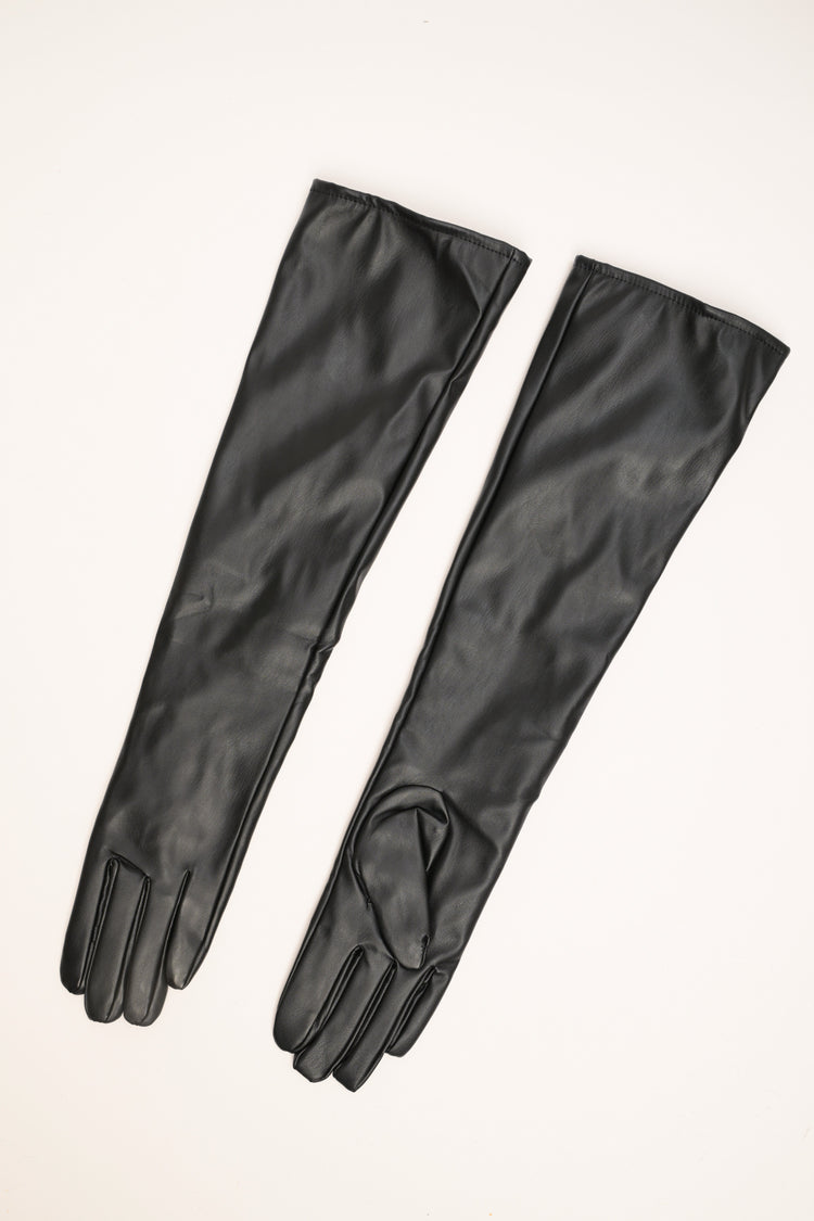 Long glossy black gloves