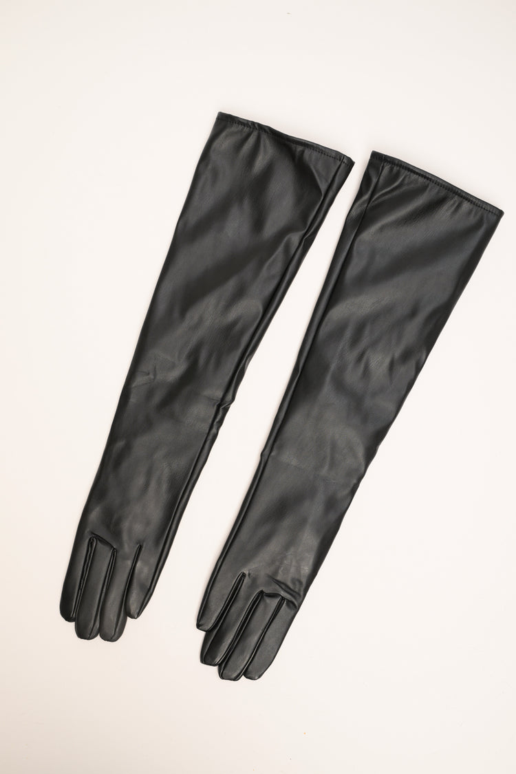Long glossy black gloves