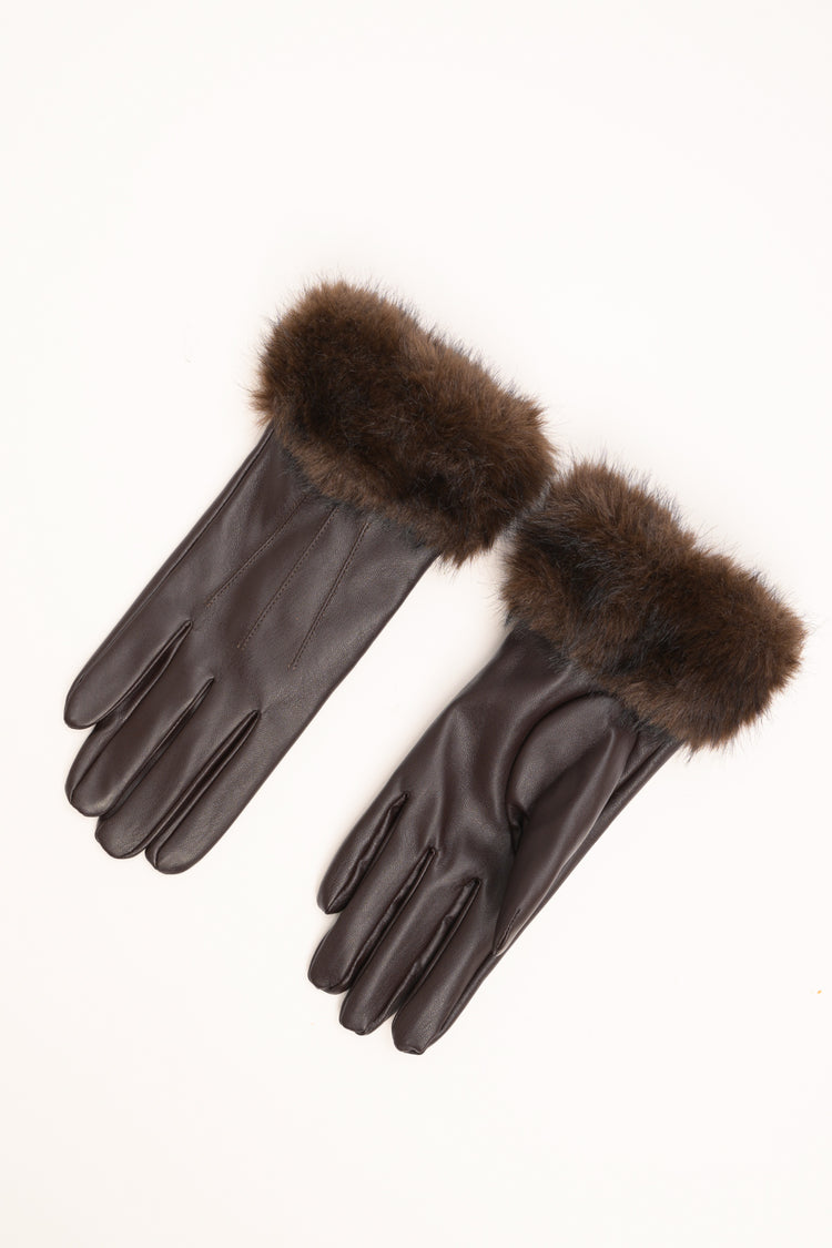 Dark brown gloves with plush cuffs