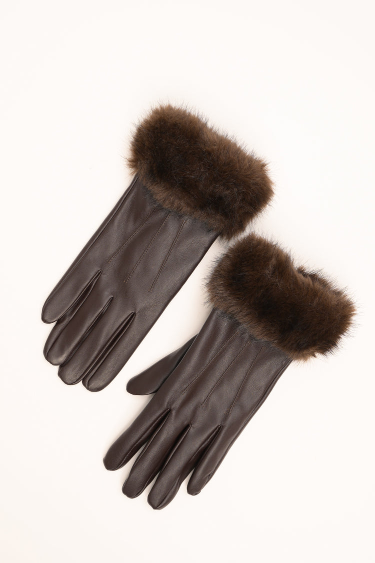 Dark brown gloves with plush cuffs