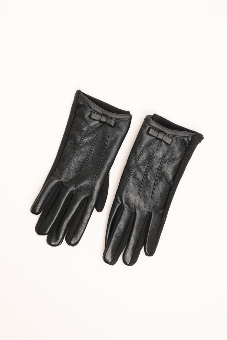 Black glossy gloves with bow