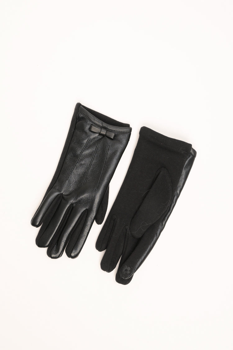 Black glossy gloves with bow