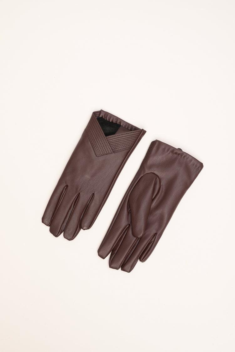 Short glossy dark brown gloves