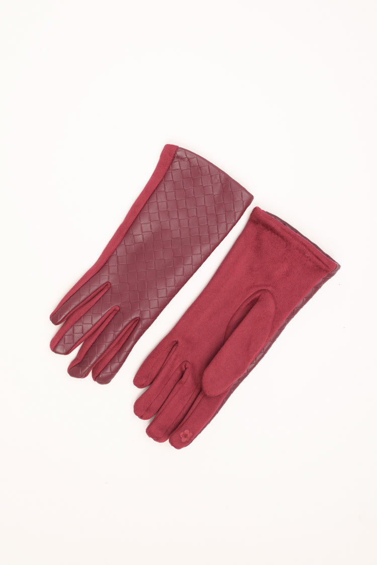 Burgundy gloves with woven insert