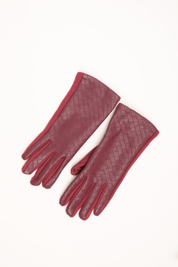 Burgundy gloves with woven insert